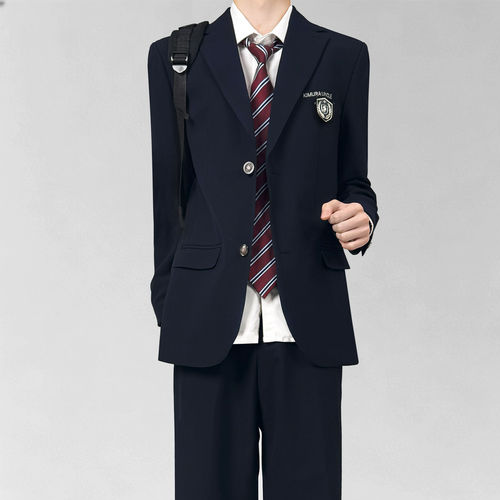 木村叔dk日系原创刺绣绀色西服外套男生春秋季学院风学生正肩西服