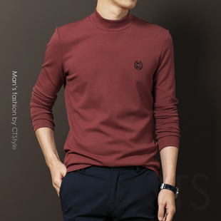 T恤打底衫 中半高领长袖 加厚卫衣秋装 潮流上衣春秋款 秋季 男装 男士