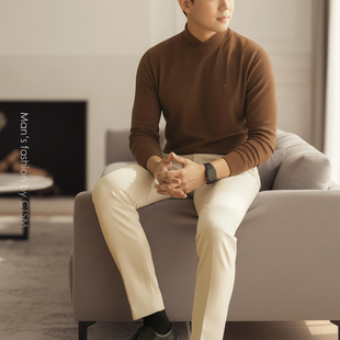 T恤秋冬装 秋冬季 双面绒长袖 保暖德绒中半高领打底衫 秋衣上衣 男士