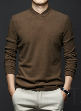 秋季男士中半高领长袖T恤德绒体恤男装双面绒打底衫秋装秋衣上衣