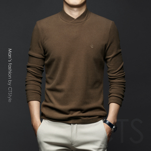 男士 秋装 中半高领长袖 双面绒打底衫 秋衣上衣 T恤德绒体恤男装 秋季