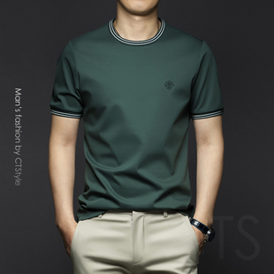 T恤刺绣纯棉半袖 圆领丝光棉短袖 男士 2025冰丝男装 新款 打底衫 夏季