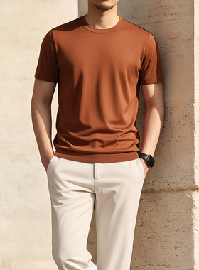 夏季男士高端短袖纯色T恤商务休闲简约风打底衫轻奢2026男装新款