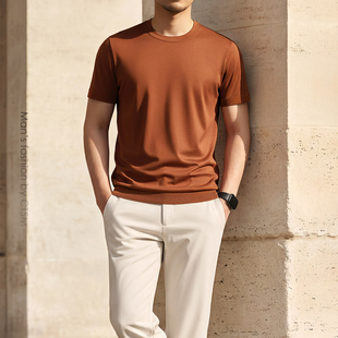 男士 新款 高端短袖 轻奢2026男装 纯色T恤商务休闲简约风打底衫 夏季