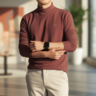 T恤德绒保暖打底衫 半高领长袖 简约休闲风双面绒体恤 男士 2025新款