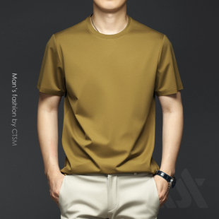 男士 2025新款 圆领100支桑蚕丝短袖 高端打底衫 潮 T恤丝光棉半袖 夏季