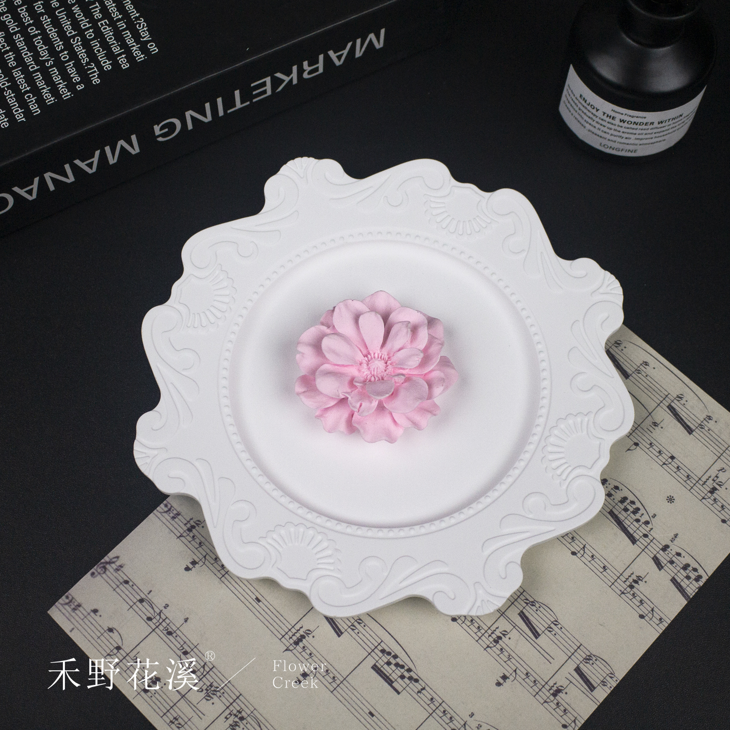 欧式花纹石膏托盘拍照道具珠宝首饰柜台陈列收纳香薰盘摆件无气泡