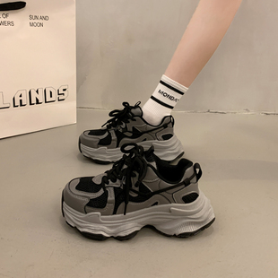 OLDORDER松糕厚底软底老爹鞋女秋季小个子增高银色百搭休闲运动鞋