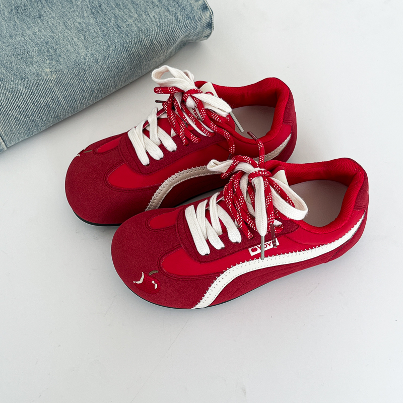 OLDORDER韩系奶呼呼泡芙鞋女秋季透气薄底红色德训鞋小众百搭板鞋