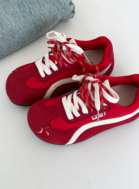 OLDORDER韩系奶呼呼泡芙鞋女秋季透气薄底红色德训鞋小众百搭板鞋