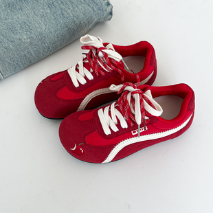 OLDORDER韩系奶呼呼泡芙鞋女秋季透气薄底红色德训鞋小众百搭板鞋