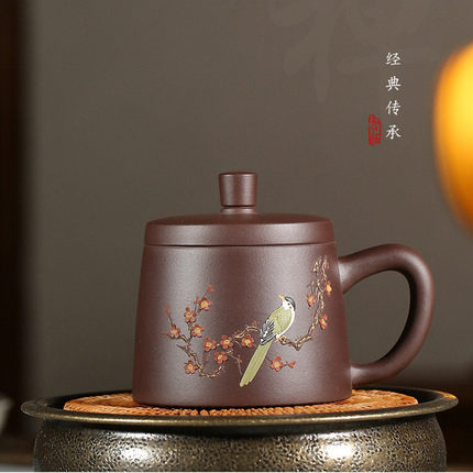 正宗宜兴原矿老紫泥紫砂泡茶杯男女家用大容量盖杯办公会议水杯子