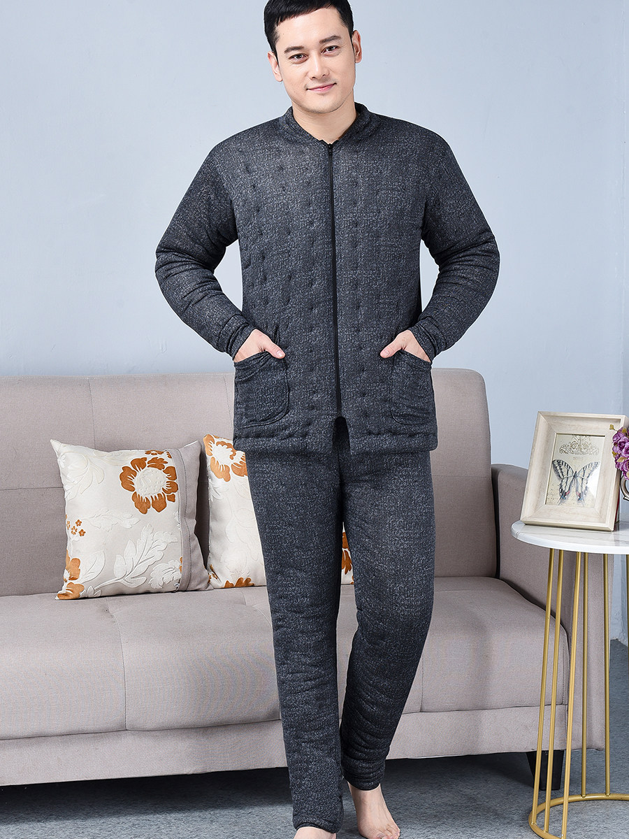 겨울 수제 면 남성 면 코트 정장 중노년 면 재킷 면 바지 두꺼운 따뜻한 가정복 새 아빠 옷