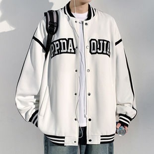春季棒球服男字母刺绣立领夹克男式潮流大码Hiphop棒球衫宽松外套
