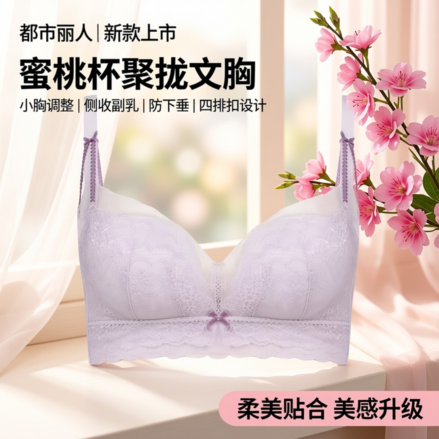 都市丽人LJC1A1新款蜜桃杯小胸调整聚拢侧收副乳防下垂四排扣文胸