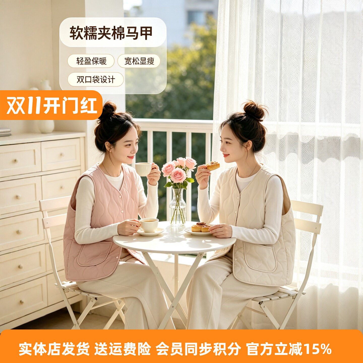 都市丽人正品LHC0E1夹棉保暖马甲女秋冬内搭V领绗缝背心外穿口袋