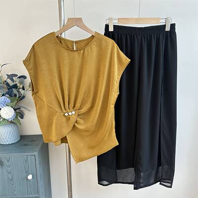 妈妈夏装短袖t恤套装中老年女洋气质冰丝时尚婆婆上衣母亲节衣服