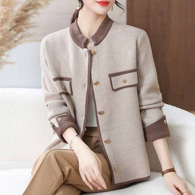 妈妈秋装外套针织夹克开衫2025新款40岁中老年女装小香风上衣套装