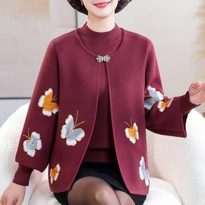 妈妈洋气本命年两件套中年女装春秋装结婚礼服中老年刺绣婚宴喜服