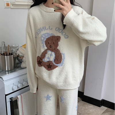 软绵绵圆领可爱加厚保暖睡衣女冬