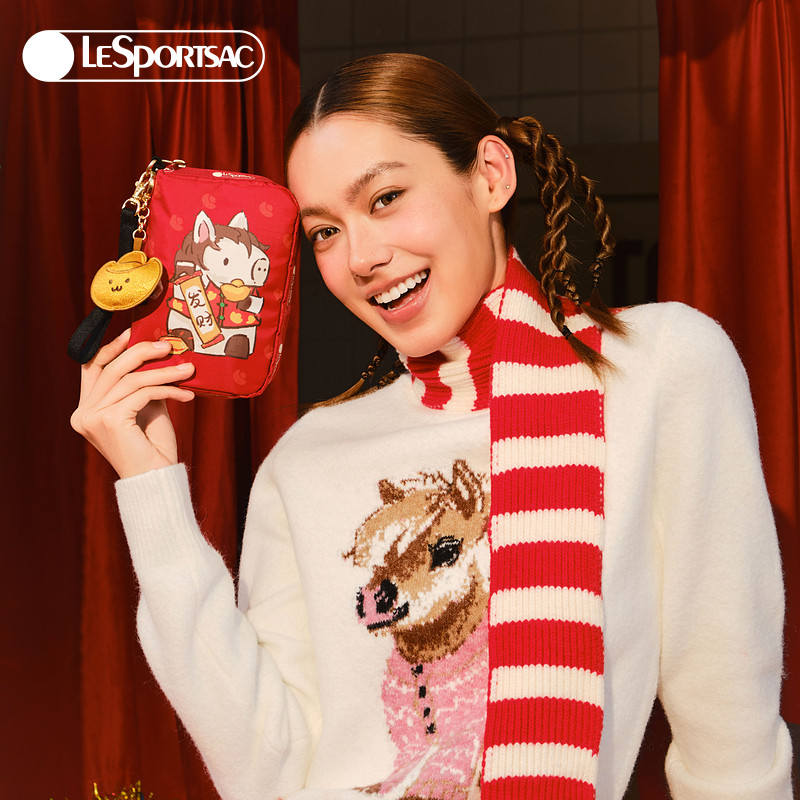 白冰同款LeSportsac乐播诗新年马年鸿运招财卡通可爱手拿包手机包