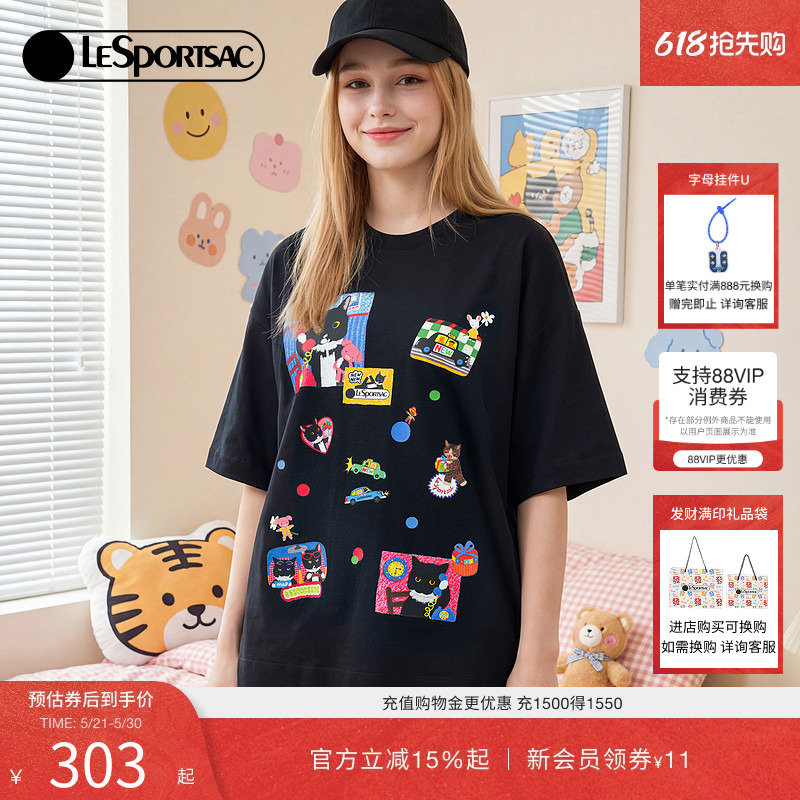 刘畅同款LeSportsac乐播诗新款NEWNEW联名系列可爱印花短袖T恤女