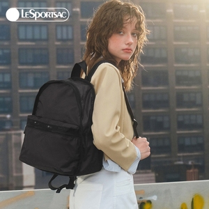 LeSportsac乐播诗黑色双肩包女大容量背包学生书包旅游通勤电脑包