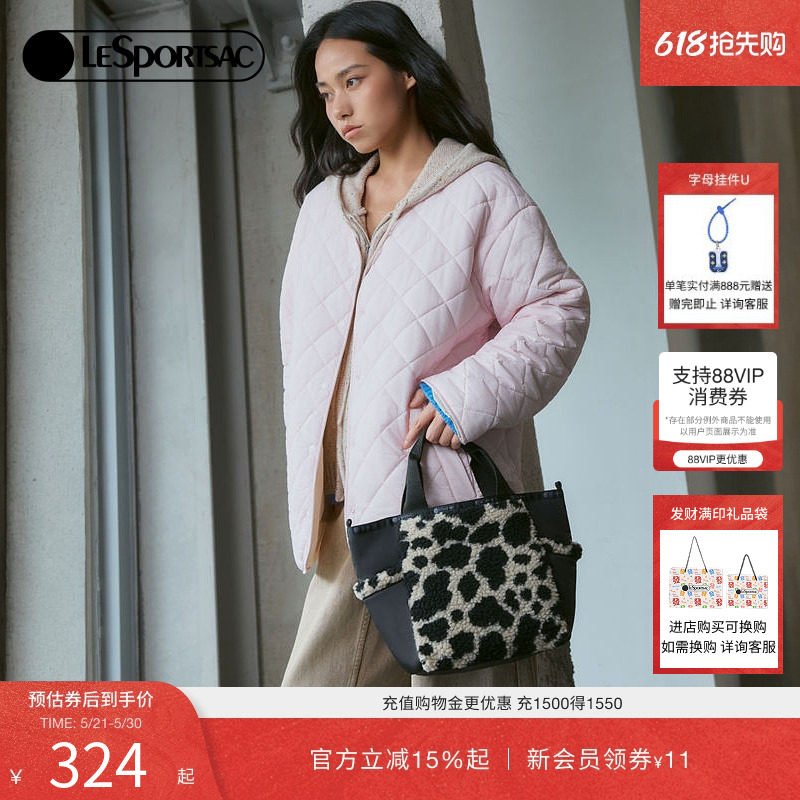 LeSportsac乐播诗秋冬新款CLASSIC系列仿羊绒拼接通勤手提托特包