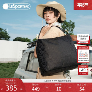 LeSportsac乐播诗新款TRENDY黑色印花百搭潮流单肩包包通勤托特包