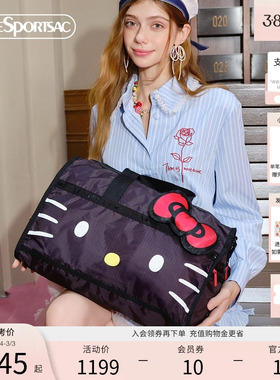 洪潇同款LeSportsac乐播诗HelloKitty凯蒂猫黑色大容量旅行斜挎包