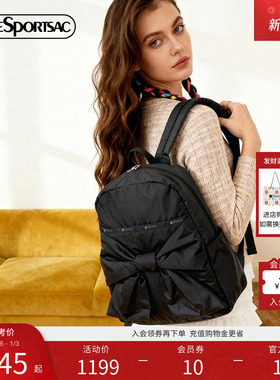 LeSportsac乐播诗新款BOW CAPSULE系列甜酷黑色蝴蝶结休闲双肩包