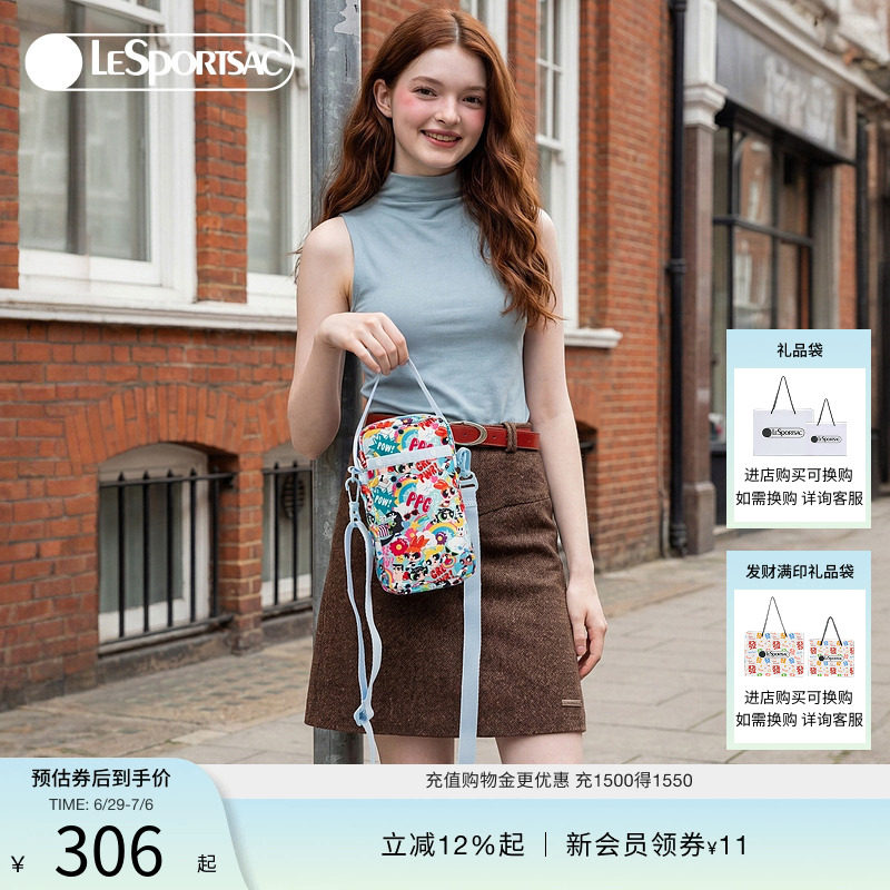 LeSportsac乐播诗新款飞天小女警™系列卡通满印休闲手机包斜挎包