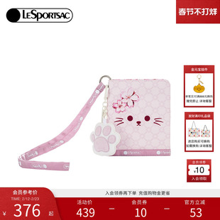 LeSportsac乐播诗新款碎花萌宠系列可爱休闲喵钱包护照夹挂脖卡包