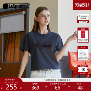 T恤 凉感抗菌棉短款 LeSportsac乐播诗25新款 罗兰花园正肩刺绣短袖