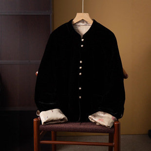 双面穿100桑蚕丝底布丝绒90鹅绒羽绒服撞色挽袖 立领真丝外套