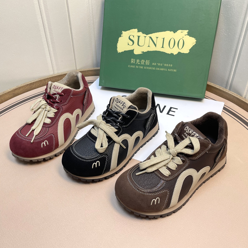 阳光壹佰真皮复古高帮德训鞋加绒