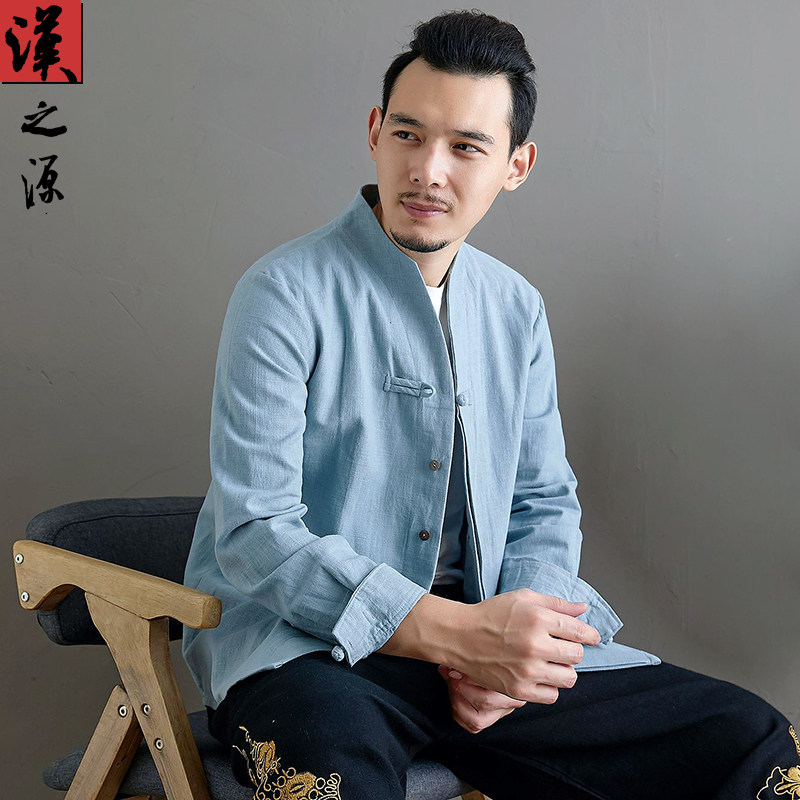 2020春夏苎麻男装上衣中国风暗扣立领亚麻衬衫复古盘扣长袖衬衣,男装,衬衫,淘宝优惠券,粉丝福利购,淘宝优惠卷