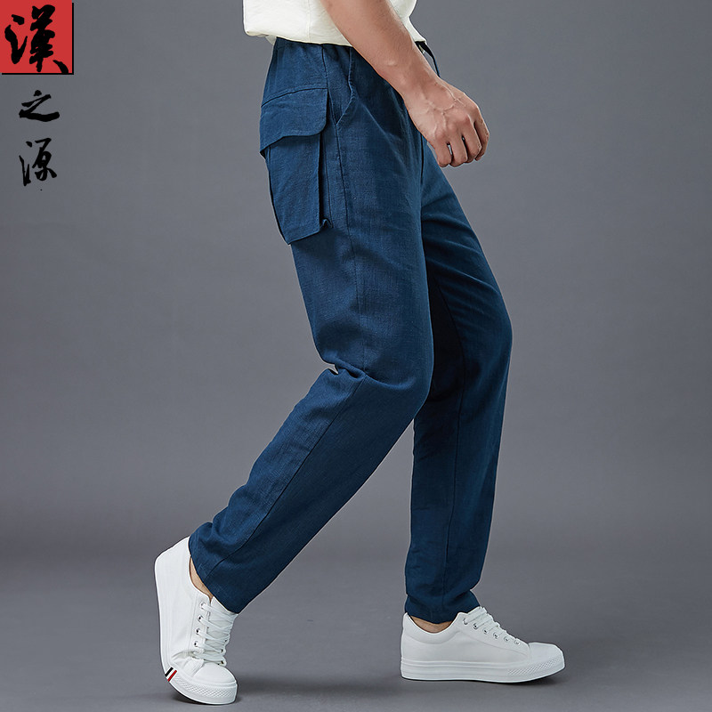 中国风苎麻男裤原创复古休闲裤宽松直筒潮裤百搭松紧腰长裤中腰,男装,休闲裤,淘宝优惠券,粉丝福利购,淘宝优惠卷