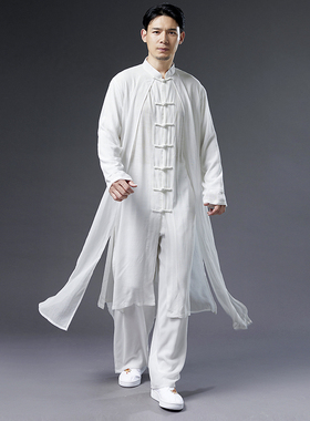 男士中国风演出服长袍假两件中式汉服长衫古风飘逸唐装居士服道袍