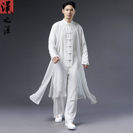 男士中国风演出服长袍假两件中式汉服长衫古风飘逸唐装居士服道袍