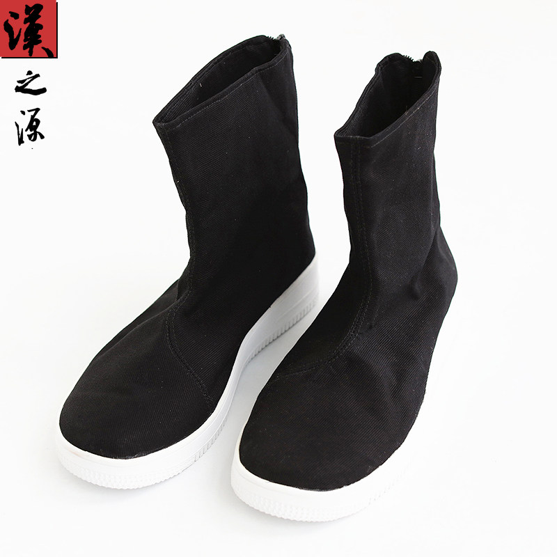 中国风汉服靴子复古中筒纯色秋冬男靴保暖民族风中式男鞋居士鞋子