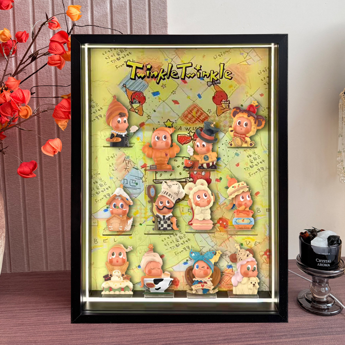 适用泡玛特星星人美味时刻手办盲盒场景展示盒挂墙相框送礼收纳