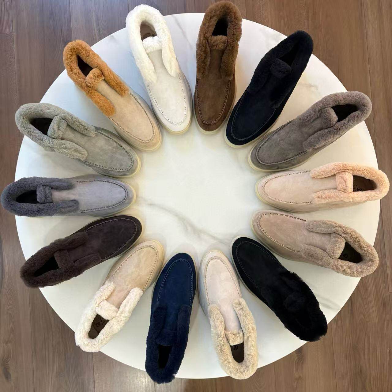 新款IP羊皮毛一体乐福鞋女平底