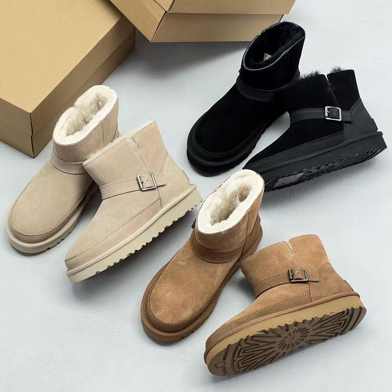 2025新款真皮厚底雪地靴