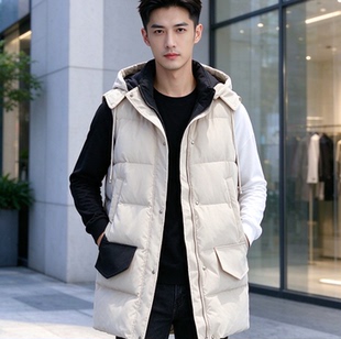 韩版中长款连帽棉服马甲男生秋冬季加厚无袖背心休闲叠穿坎肩外套