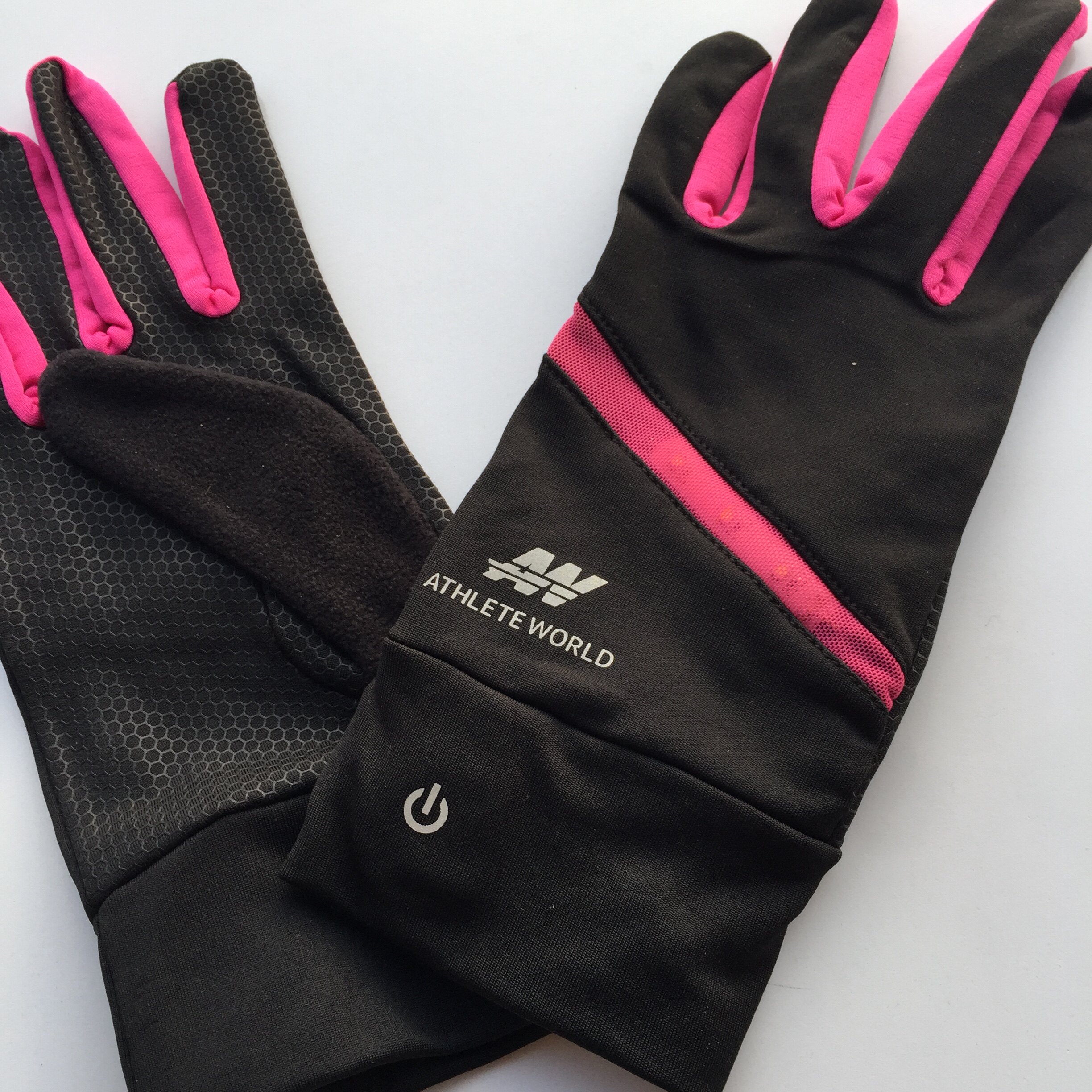 外贸触屏照明防滑户外跑步骑车运动护手拼色单层拉绒薄款分指手套