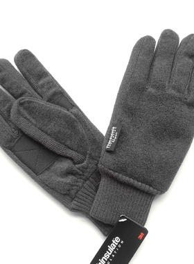 出口欧美Thinsulate针织+暖绒摇粒绒男士情侣手套灰黑藏青