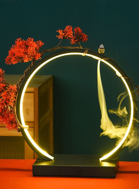 招财猫创意禅意摆件家居倒流香客厅led灯圈办公室会所招财装饰品l