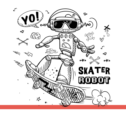 卡通手绘滑板溜冰机器人墙贴画极限运动俱乐部镂空自粘装饰墙贴纸