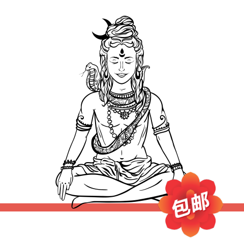 印度湿婆神毁灭之神湿婆瑜伽馆yoga墙贴画shiva装饰玻璃门墙贴纸